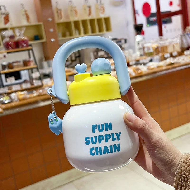 800ml Water Bottle Food-Grade Plastic Water Bottle Large-Capacity Kid Tumbler Kettle Straw Cup Big Belly Drinking Cup for Travel