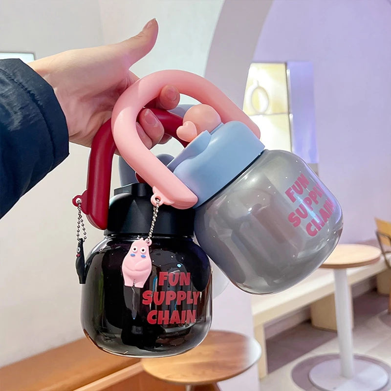 800ml Water Bottle Food-Grade Plastic Water Bottle Large-Capacity Kid Tumbler Kettle Straw Cup Big Belly Drinking Cup for Travel