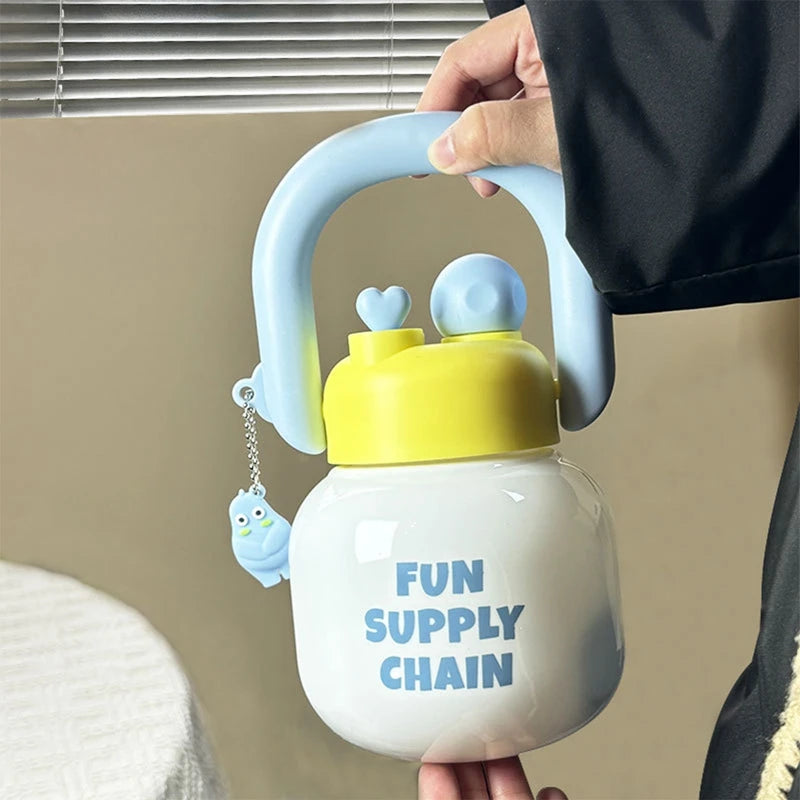 800ml Water Bottle Food-Grade Plastic Water Bottle Large-Capacity Kid Tumbler Kettle Straw Cup Big Belly Drinking Cup for Travel