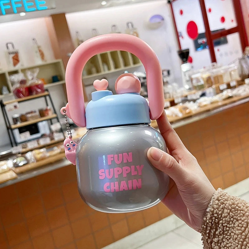 800ml Water Bottle Food-Grade Plastic Water Bottle Large-Capacity Kid Tumbler Kettle Straw Cup Big Belly Drinking Cup for Travel