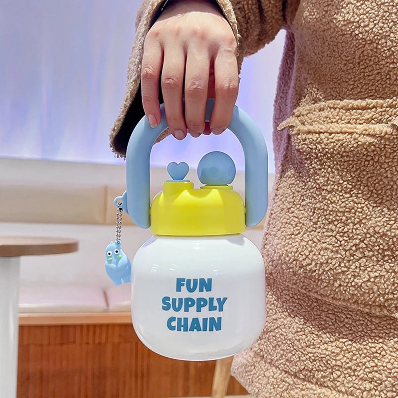 800ml Water Bottle Food-Grade Plastic Water Bottle Large-Capacity Kid Tumbler Kettle Straw Cup Big Belly Drinking Cup for Travel
